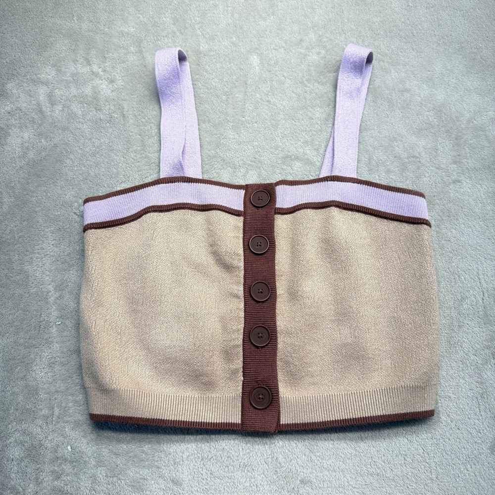 Maeve Shirt Women's XSSquare Neck‎ Crop Sweater Tank Top Tan Purple Brown Button
